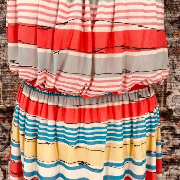MNG by Mango Stripe Mini Sun Dress Size L Elastic Waist Lined - Picture 4 of 11